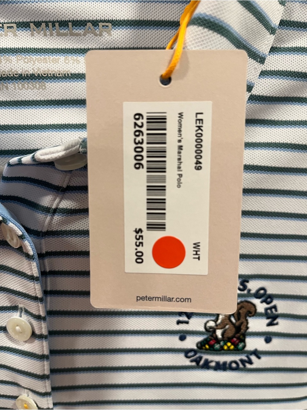 Peter Millar 125th U.S. Open Oakmont Performance Polo NWT Women’s S White Stripe - Picture 3 of 6